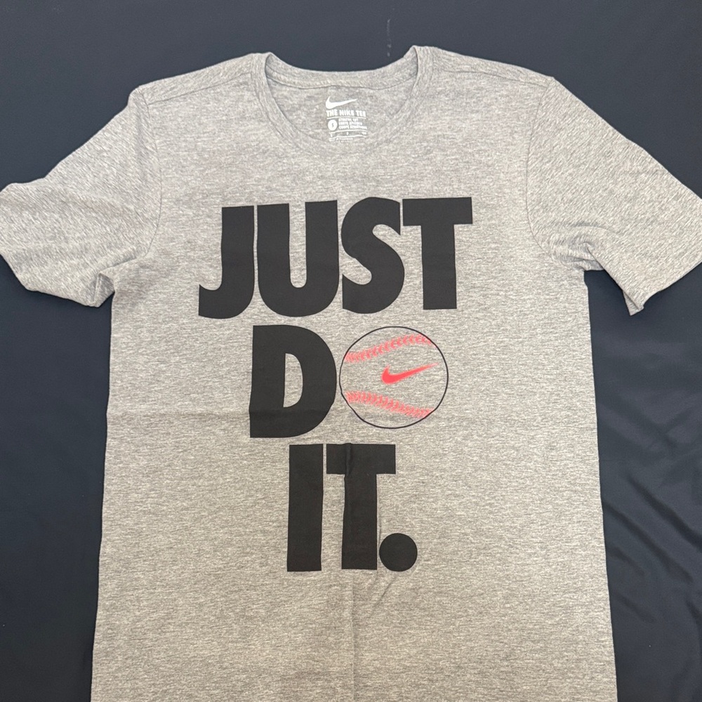 Nike Heather Gray T-Shirt with Black and Red Graphic